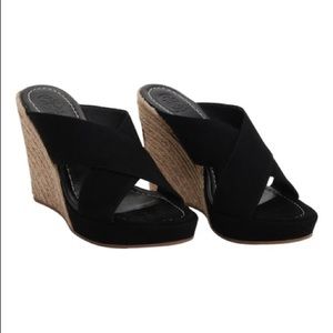 Tory Burch Black Wedge Heels Size 9 1/2